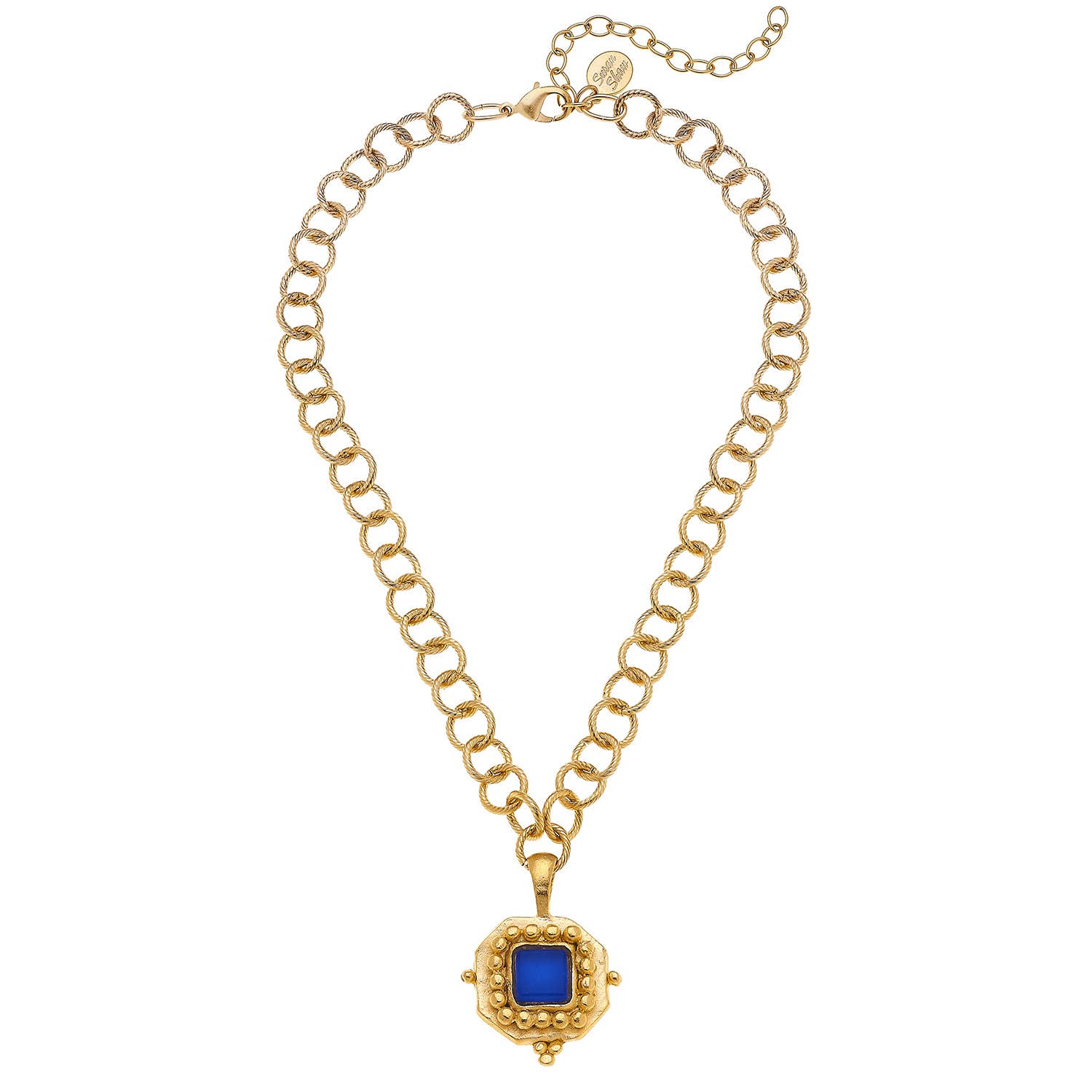 Square Blue French Glass Necklace