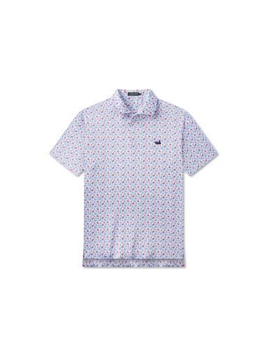 white polo with patriotic pattern 