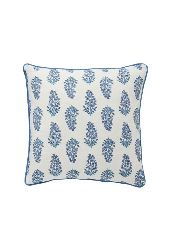 Dianthus Print Blue Pillow By Mudpie