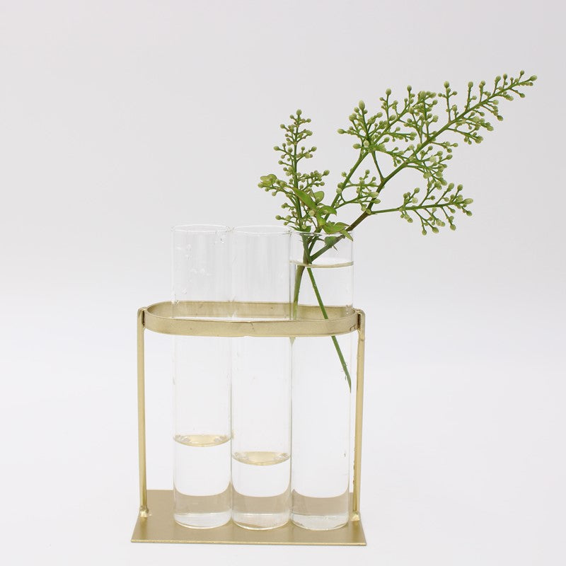 Glass Vases in Gold Stand