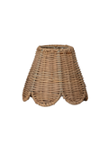 Natural woven rattan lamp shade with scalloped edges and a tapered silhouette, designed to add texture and warmth to home décor.