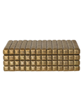 Decorative rectangular storage box with a raised geometric stud pattern in an antique gold finish and removable lid.
