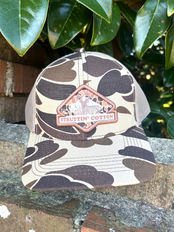 Buck Patch On New School Camo Hat by Struttin' Cotton