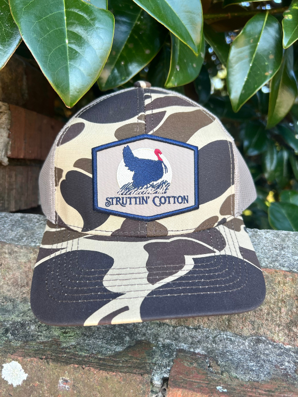 Turkey Patch on New School Camo Hat by Struttin Cotton