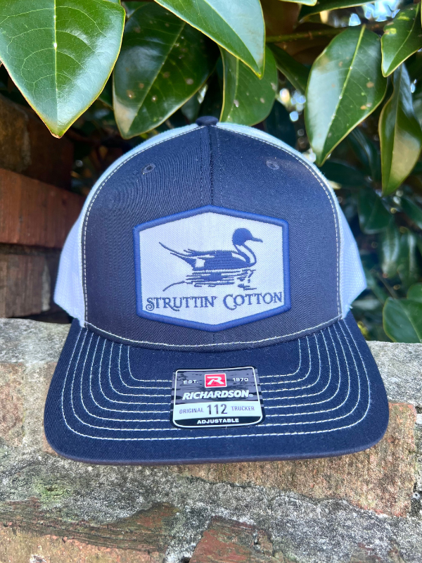 Pintail Patch on Navy Trucker Hat by Struttin Cotton
