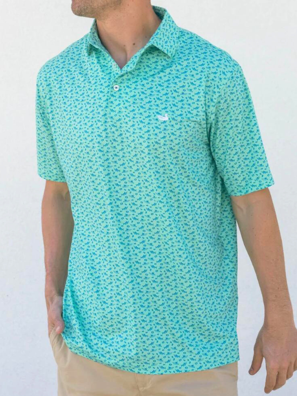 Flyline Offshore Mint and French Blue Performance Polo by Southern Marsh