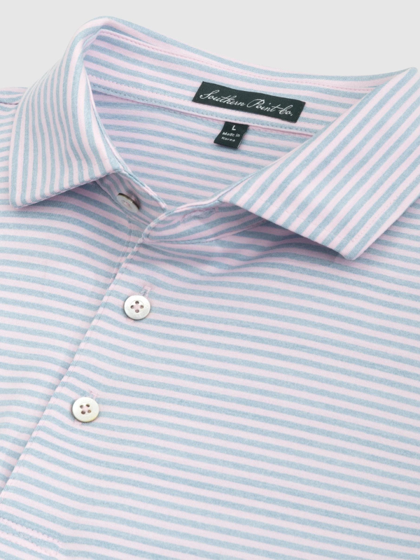 Classic Heathered Stripe Performance Polo in Blue/Pink by Southern Point Co.