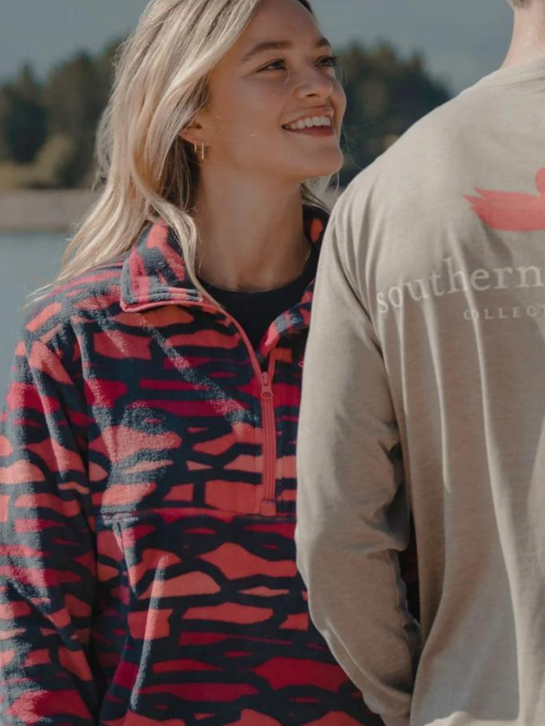 Southern Marsh Ogden Gorge Fleece Pullover in Dark Grey and Pink