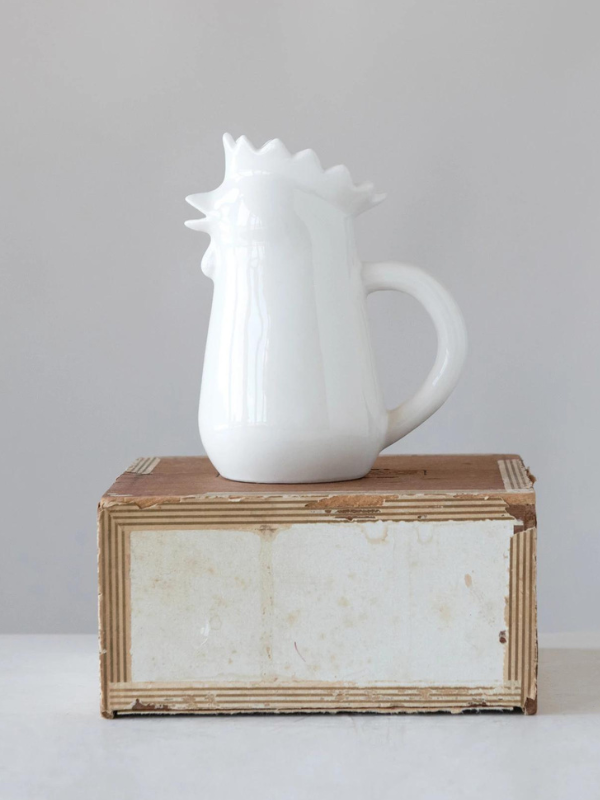 White Stoneware Chicken Creamer