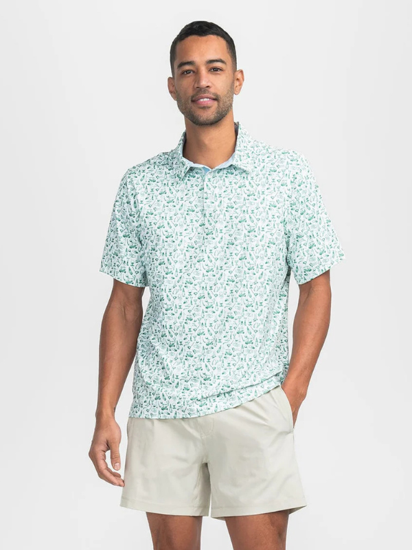 Tapped In Printed Polo In Meadow By Southern Shirt Co.