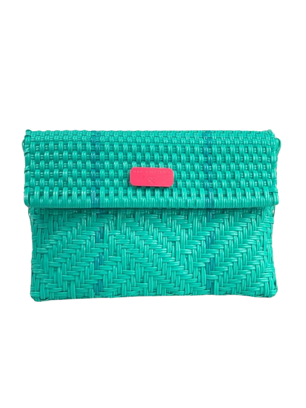 Glimmer Mint Upcycled, Handwoven Clutch By Maria Victoria