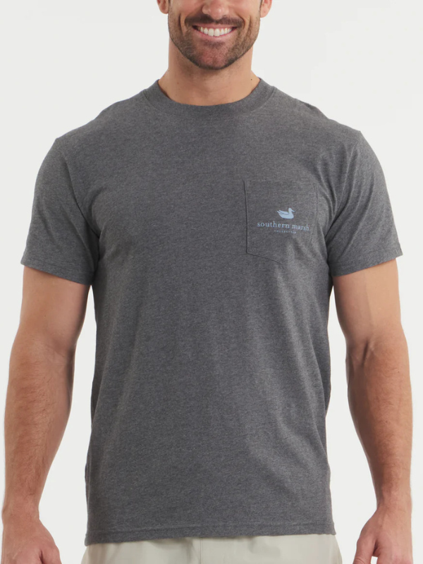 Retro Camo Branding Tee in Midnight Gray By Southern Marsh