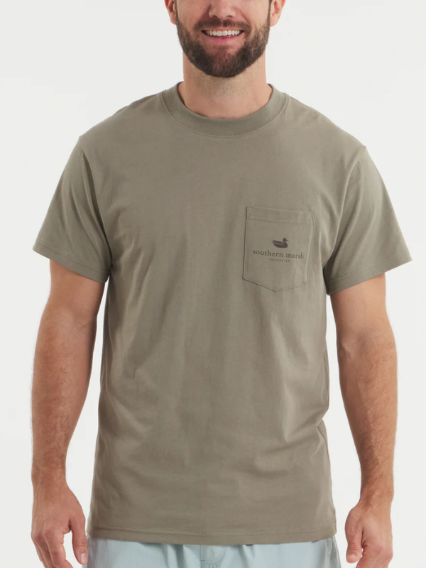 Retro Camo Branding Tee in Stonewall Olive By Southern Marsh