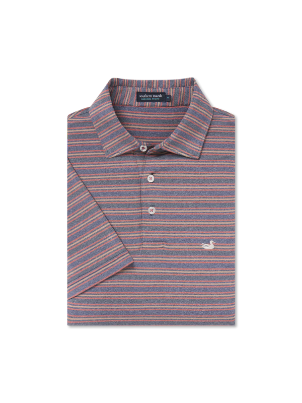 Maybourne Featherlight Stripe Polo In Navy & Red Maybourne By Southern Marsh
