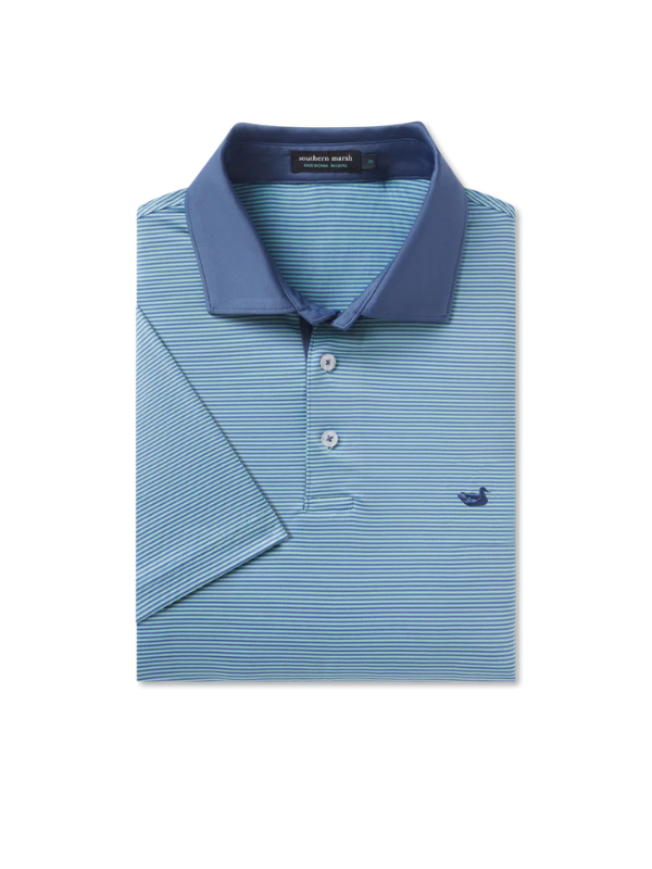 Hampton Stripe Bermuda Performance Polo In Dark Bluebonnet & Antigua Blue Southern Marsh