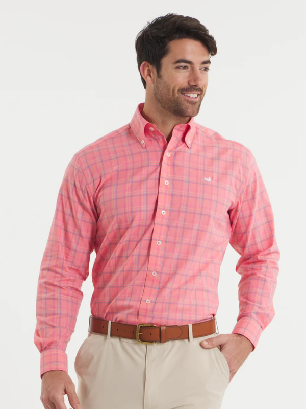 Chatham Lines Performance Dress Shirt In Coral & Slate By Southern Marsh