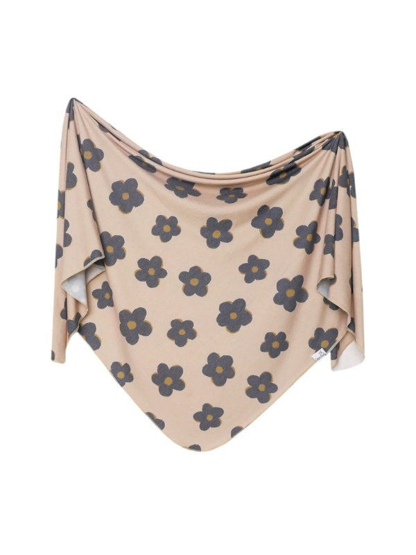 Gemma in Tan Swaddle Blanket By Copper Pearl