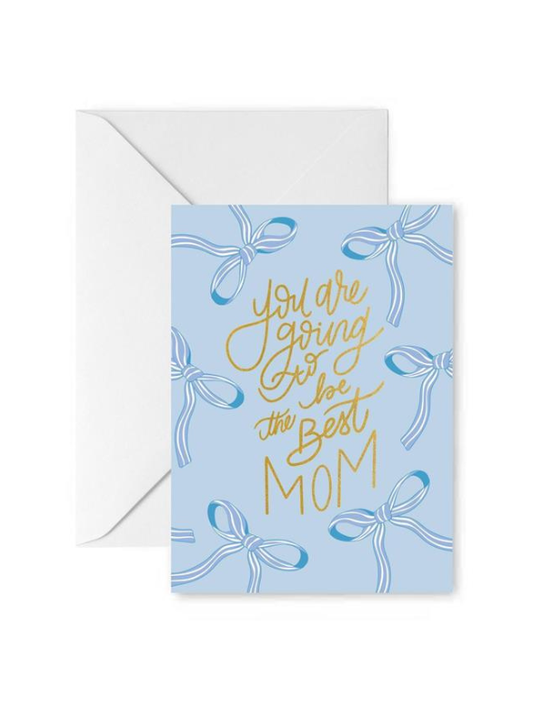 Blue Bow Best Mom Greeting Card