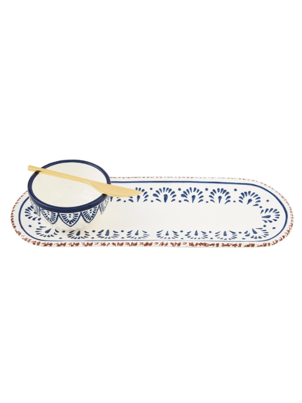 Blue Floral Chip and Dip Set