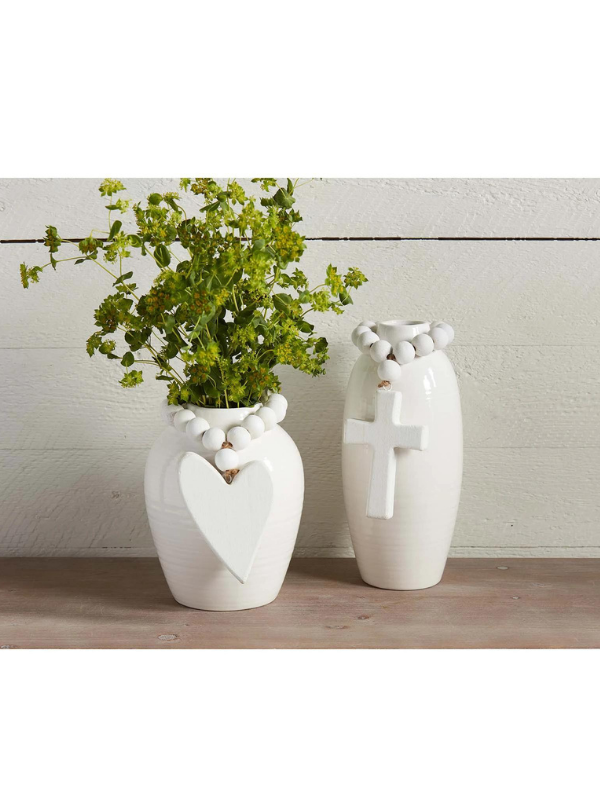 Tall Stoneware Beaded Vase